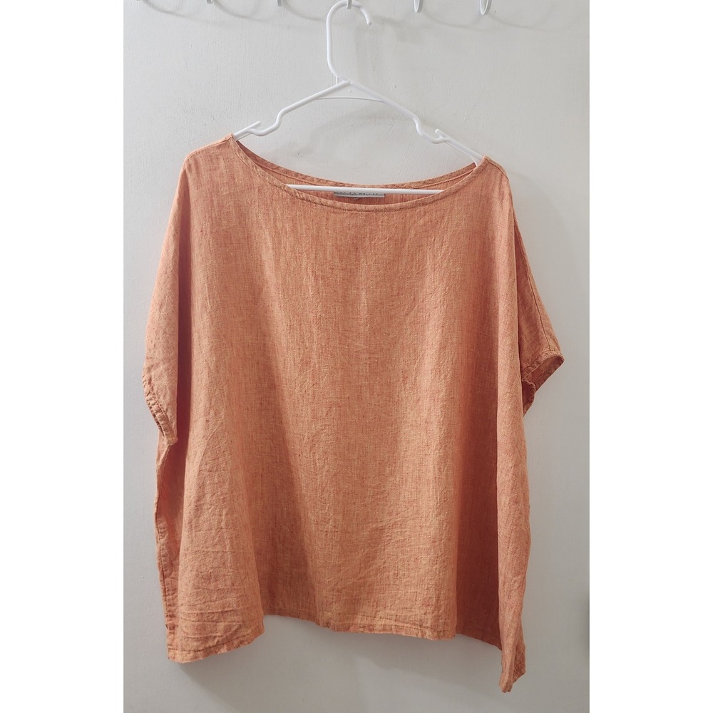Bryn Walker Womens XXL Orange 100% Linen Boxy Boat Neck Oversized Top USA Made